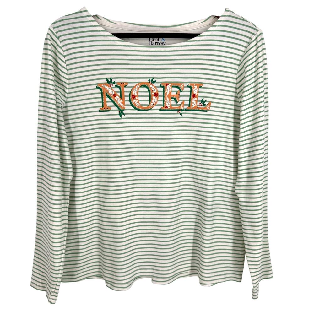 Croft & Barrow Womens Medium Christmas NOEL Holiday Long Sleeve Blouse Shirt Top